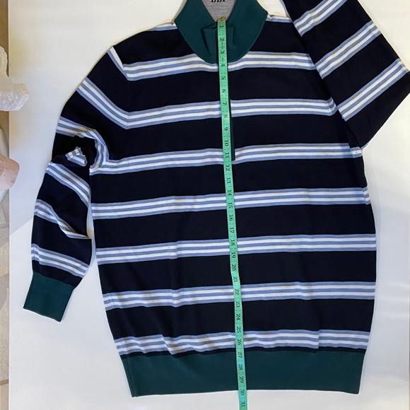BROOKS BROTHERS 100% Merino Wool Half-zip Navy Stripes Sweater XL Classic Club - Picture 11 of 14